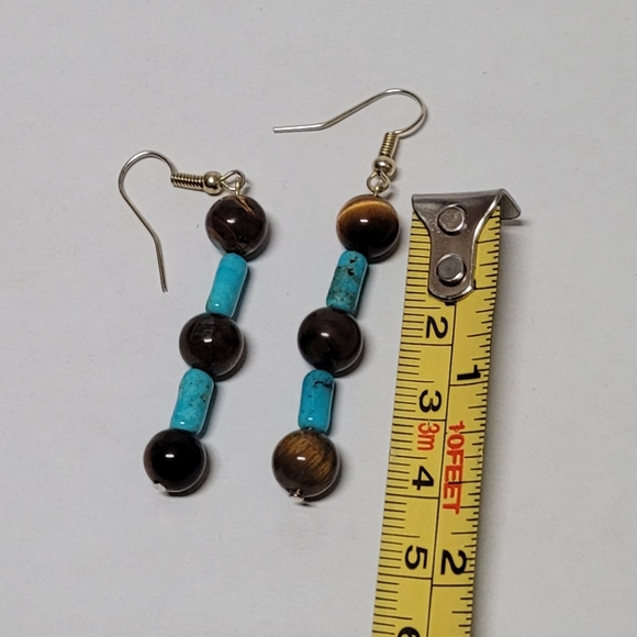 Turquoise and Tigers Eye Earrings - Picture 4 of 4